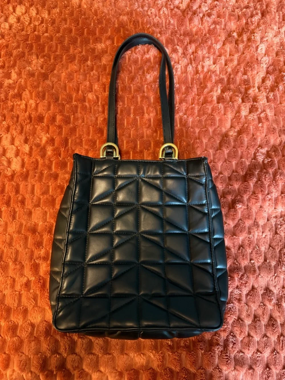 Zara Black Quilted Shoulder Tote with Gold Bead Detail